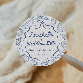 Schelpjes en Trouwklokken Kust Bruiloftsshower Ronde Sticker