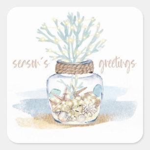 Schelpjes & Zee Glas Kust Kerst Boeket Vierkante Sticker