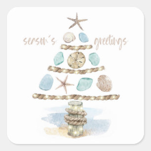 Schelpjes & Zee Glas Kust Kerstboom Vierkante Sticker