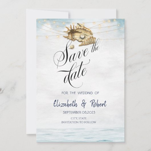 Schelpjes,Zee,Kerstverlichting  Save The Date (Voorkant)