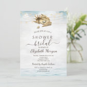 Schelpjes,Zee,Slingerlichten Script Bruidsdouche Kaart (Staand voorkant)