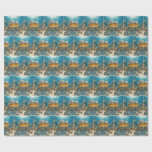 Schelpschatkist onder water met munten cadeaupapier (Vlak)