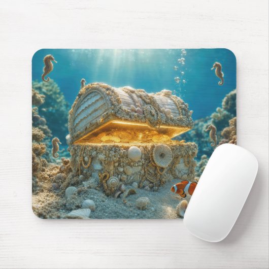 Schelpschatkist onder water met munten muismat (Met muis)
