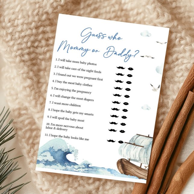Schelpschip Raad Wie Mama of Papa Is Spel (Ahoy It's A Boy Baby Shower Guess Who Mommy or Daddy Game)