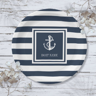 Schelptouw Anker Bootnaam Navy Blauwe Strepen Papieren Bordje