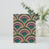 schelpvormig groen patroon save the date (Staand voorkant)