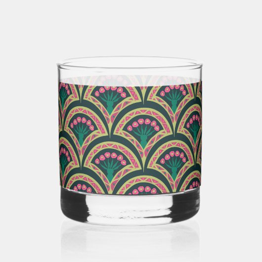 schelpvormig groen patroon whisky glas (Voorkant)
