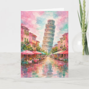 Schelve Toren van Pisa Wenskaart, Romantische Kaar Kaart