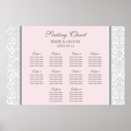 Schema 10 tabellen Roze grijze Damask Poster