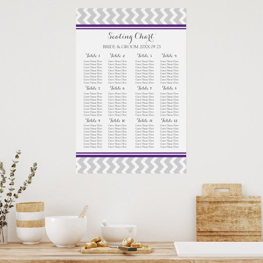 Schema 12 Tabellen 96 Guest Plum Grey Chevron Poster (Keuken)