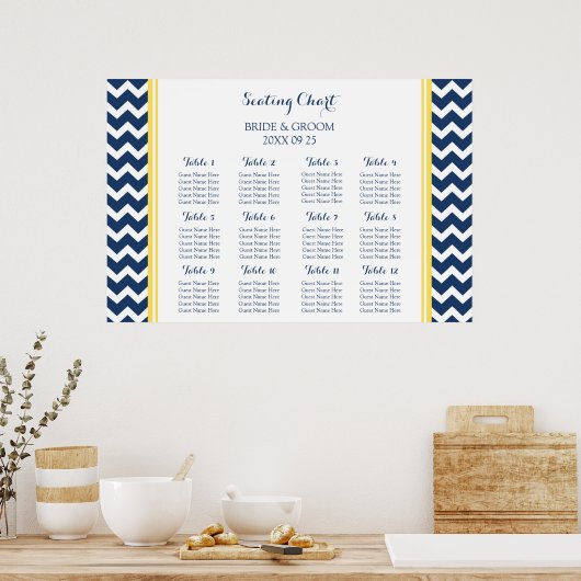 Schema 12 Tabellen Geel Blauw Chevron Poster (Keuken)
