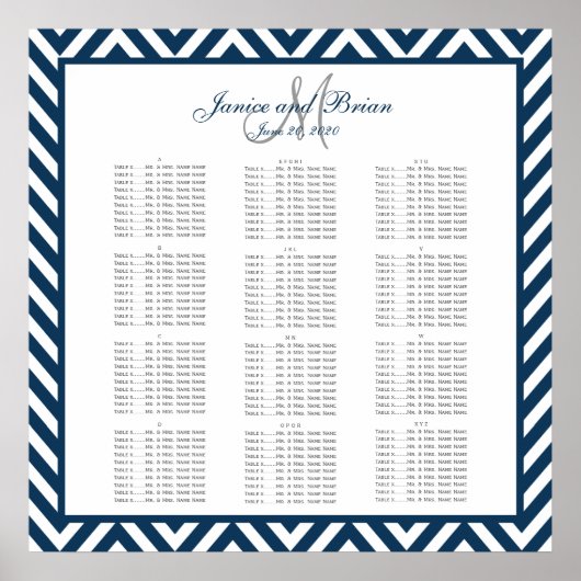 Schema 150 van het marineslot Blue Chevron Wedding Poster (Voorkant)