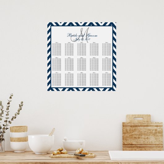 Schema 150 van het marineslot Blue Chevron Wedding Poster (Keuken)