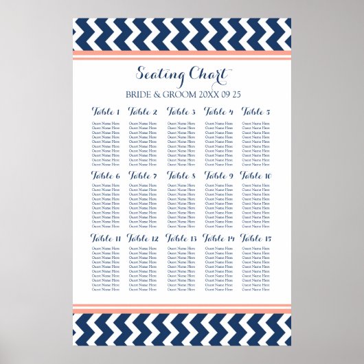 Schema 15 Tabel 150 Guest Blue Chevron Poster (Voorkant)