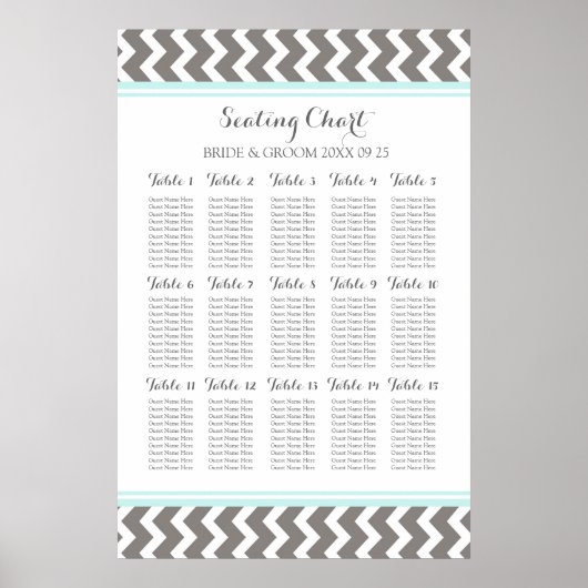 Schema 15 Tabel 150 Guest Blue Gray Chevron Poster (Voorkant)
