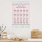 Schema 20 tabellen 120 Guest Pink Grey Damask Poster (Keuken)
