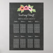 Schema 8 Tabellen Chalkboard Roze Floral Poster (Voorkant)