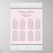 Schema 8 Tabellen Roze grijze Damask Poster (Voorkant)