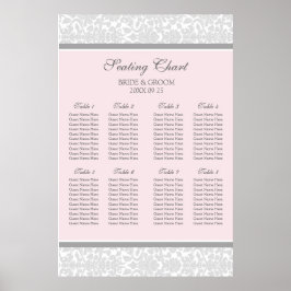 Schema 8 Tabellen Roze grijze Damask Poster