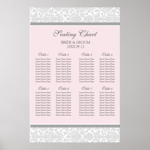Schema 8 Tabellen Roze grijze Damask Poster