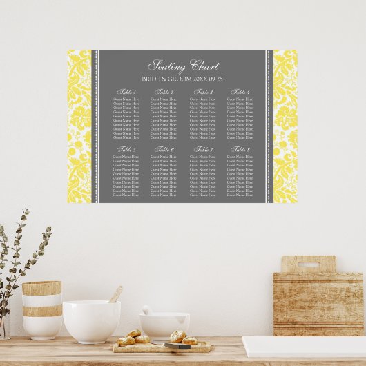 Schema 8 Tables Geel grijs Damascus Poster (Keuken)