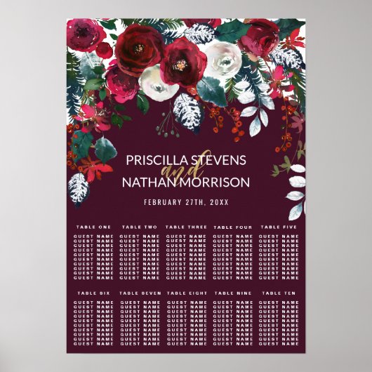 Schema van de Burgundy Ivory Floral Arrangement Poster (Voorkant)