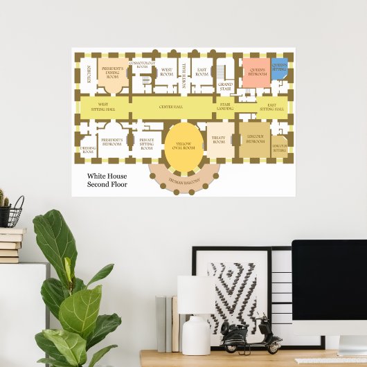 Schema van de tweede verdieping van het Witte Huis Poster (Thuiskantoor)