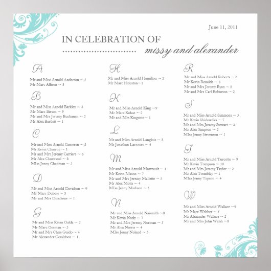 Schema van de zitplaats poster (Voorkant)