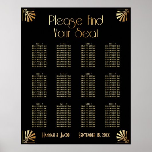 Schema voor 12 tafels voor zwart en goudkunst poster (Voorkant)