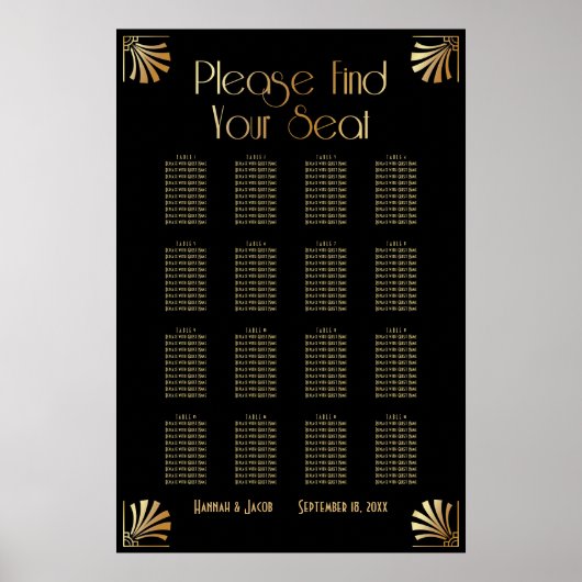 Schema voor 16 tafels voor zwart en goudkunst poster (Voorkant)