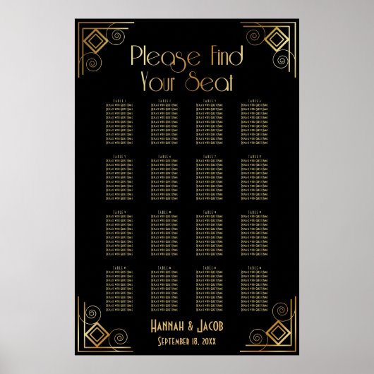 Schema voor 16 tafels voor zwart en goudkunst poster (Voorkant)