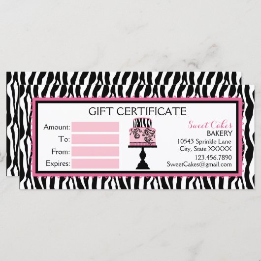 Schema voor bakkerij met Zebra Print Cake (Voorkant / Achterkant)