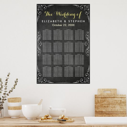 Schema voor de bruiloft rond zwart-wit poster (Keuken)