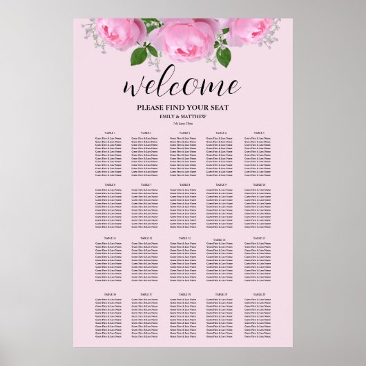 Schema voor de gefragmenteerde roze rozen bruiloft poster (Voorkant)