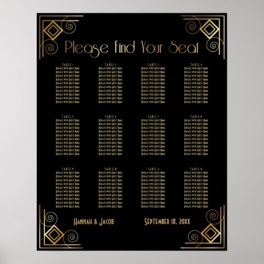 Schema voor decoontvangst in zwart en goudkunst poster (Voorkant)