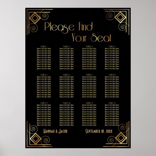 Schema voor decoontvangst in zwart en goudkunst poster (Voorkant)