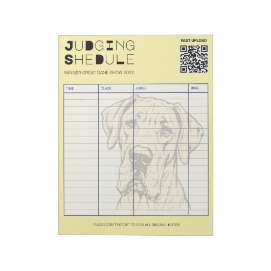 Schema voor Great Dane hondententoonstelling Notitieblok (Linkerzijde)