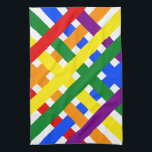 Schema voor kleurrijke regenboog: kruisstrepen theedoek<br><div class="desc">Heldere,  kleurrijke,  vrolijke cross-crossing diagonale strepen creëer een ontwerp dat elke kamer zal opfleuren.</div>