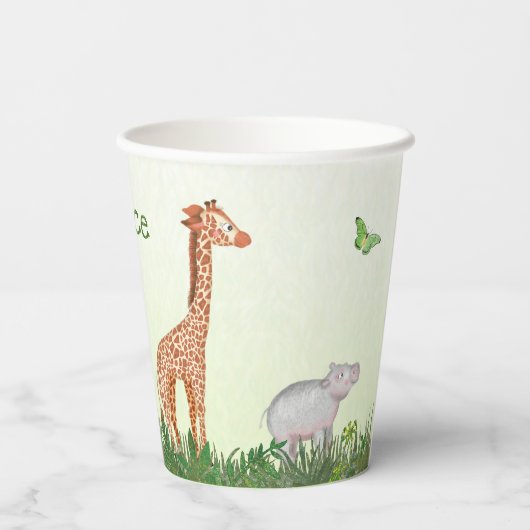 Schema voor verjaardagsfeestje van Safari-dieren Papieren Bekers (Achterkant)