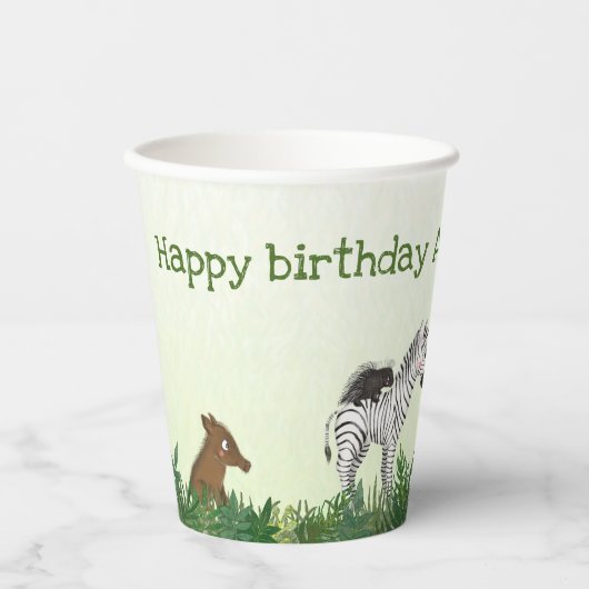 Schema voor verjaardagsfeestje van Safari-dieren Papieren Bekers (Voorkant)