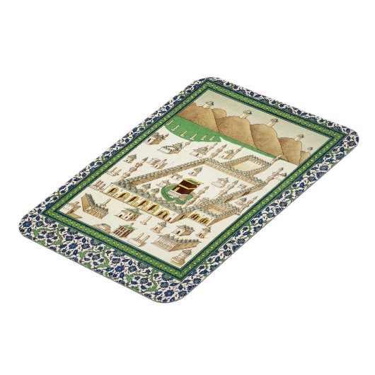 Schematisch Uitzicht van Mekka, met de Qua'bah, va Magneet (Linkerzijde)