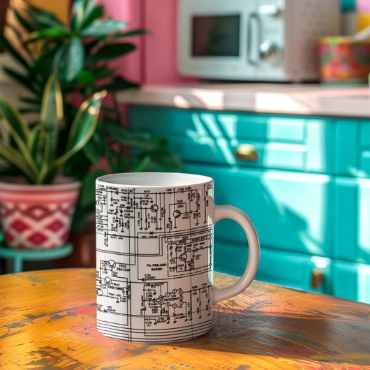 Schematische diagramsymbolen elektronische schakel koffiemok