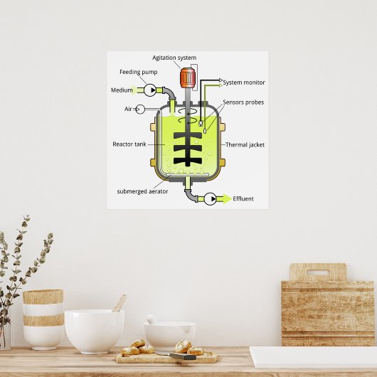 Schematische structuur van een bioreactor van het  poster (Keuken)