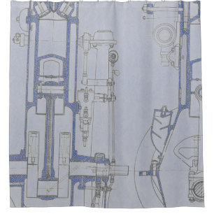 Schematische Tekening Oude blauwdruk Robuuste kleu Douchegordijn