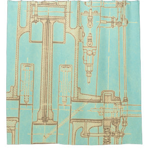 Schematische Tekening Oude blauwdruk Robuuste kleu Douchegordijn