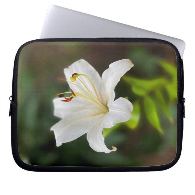 Schemer witte lelie laptop sleeve (Voorkant)