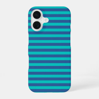 Schemerblauw en donker turquoise strepen iPhone 16 hoesje