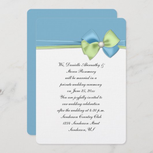 Schemerblauwe en groene linten en strik alleen ont kaart (Voorkant / Achterkant)