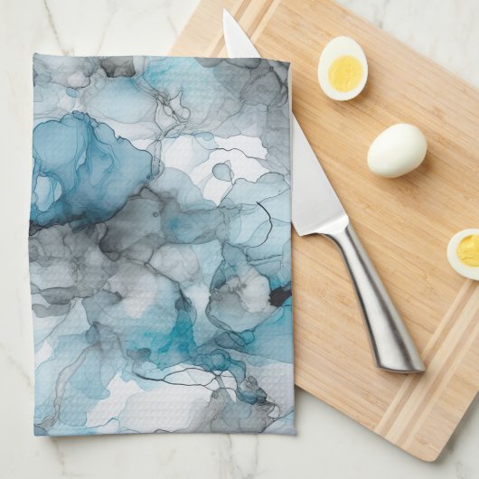 schemerblauwe grijze alcohol vloeibare inkt wervel theedoek (Quarter Fold)