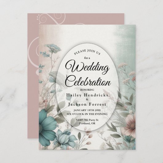 Schemerbloesems en zachte sereniteit bloemensamens kaart (Voorkant / Achterkant)